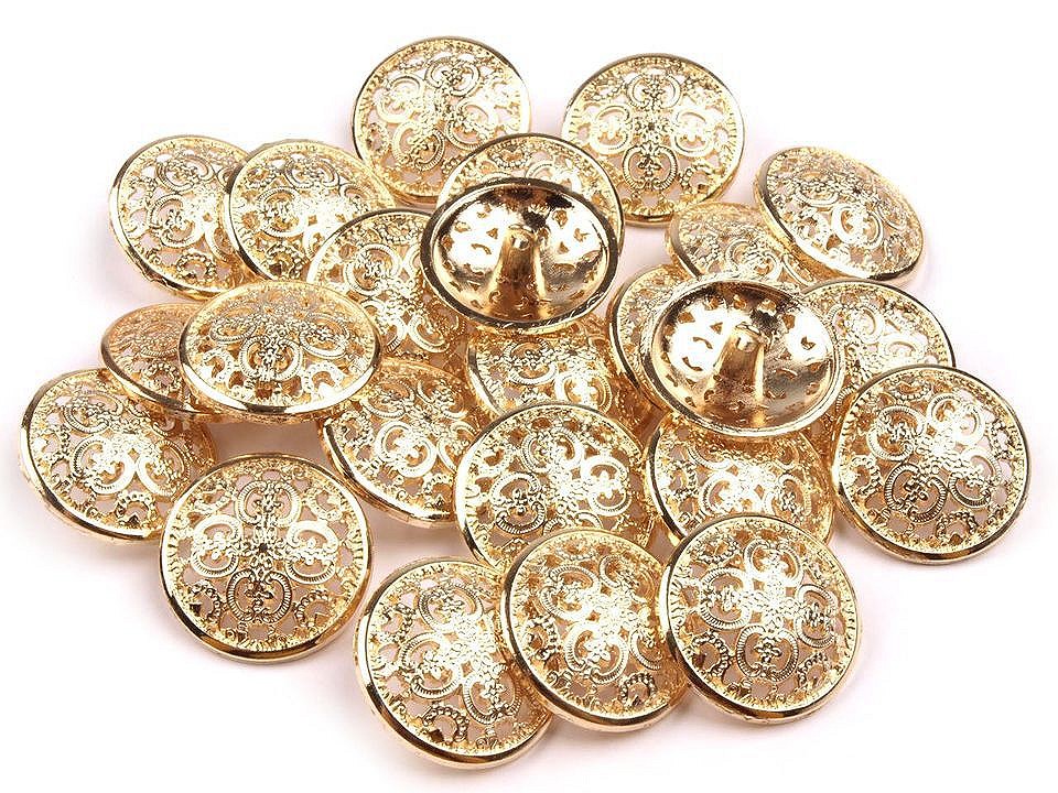 Nasturi metalici filigran, mărimea Ø25 mm, auriu, 5 buc. Nasturi metalici filigran, mărimea Ø25 mm, auriu, 5 buc.