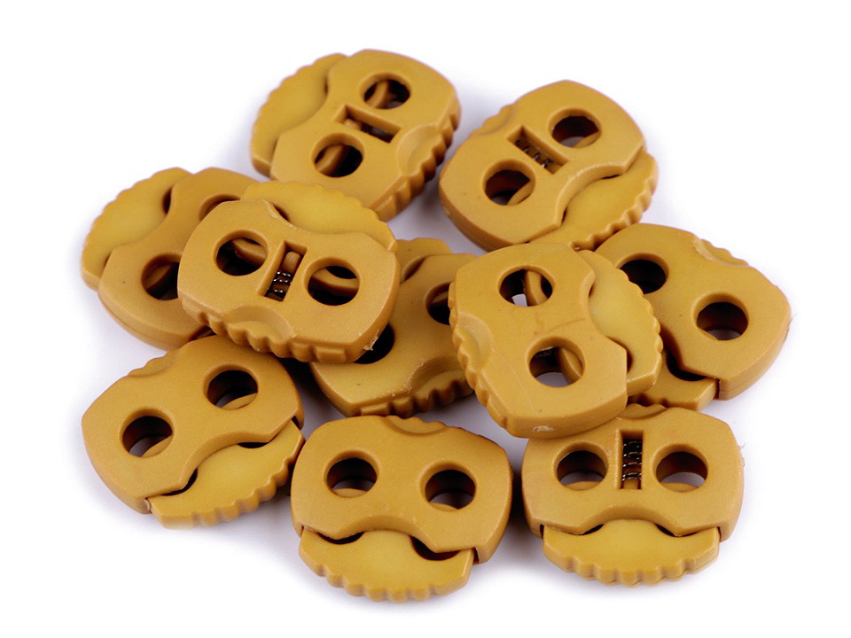 Opritori șnur, 2 găuri, 20x20 mm (pachet 10 Buc.) - galben muștar - închis Opritori șnur, 2 găuri, 20x20 mm (pachet 10 Buc.) - galben muștar - închis