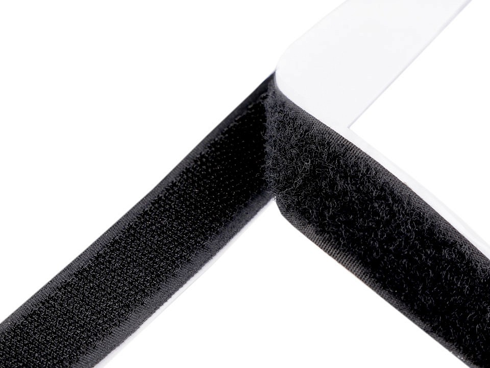 Bandă arici autoadezivă, complet (puf + scai), 20 cm x 20 mm, negru, 10 perechi