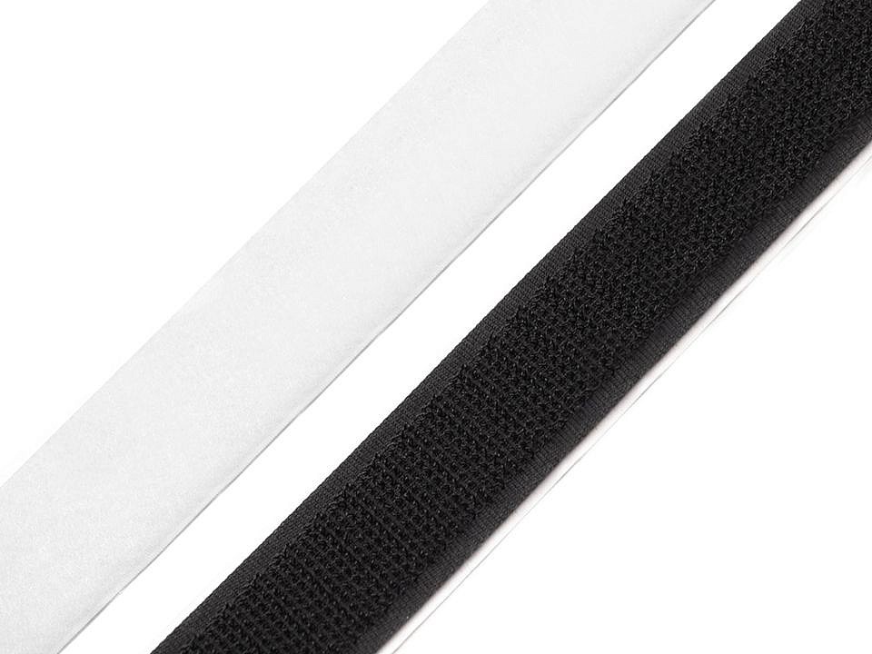 Bandă arici autoadezivă, complet (puf + scai), 20 cm x 20 mm, negru, 10 perechi