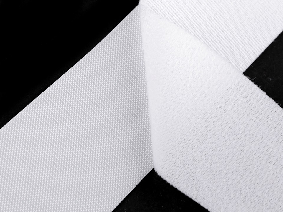 Bandă arici cu profil mic la metru, complet (puf + scai), 50 mm, alb Bandă arici cu profil mic la metru, complet (puf + scai), 50 mm, alb