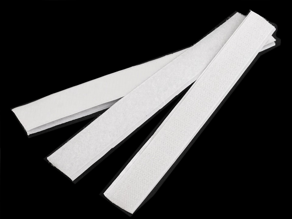 Bandă arici autoadezivă, complet (puf + scai), 20 cm x 20 mm, alb, 10 perechi