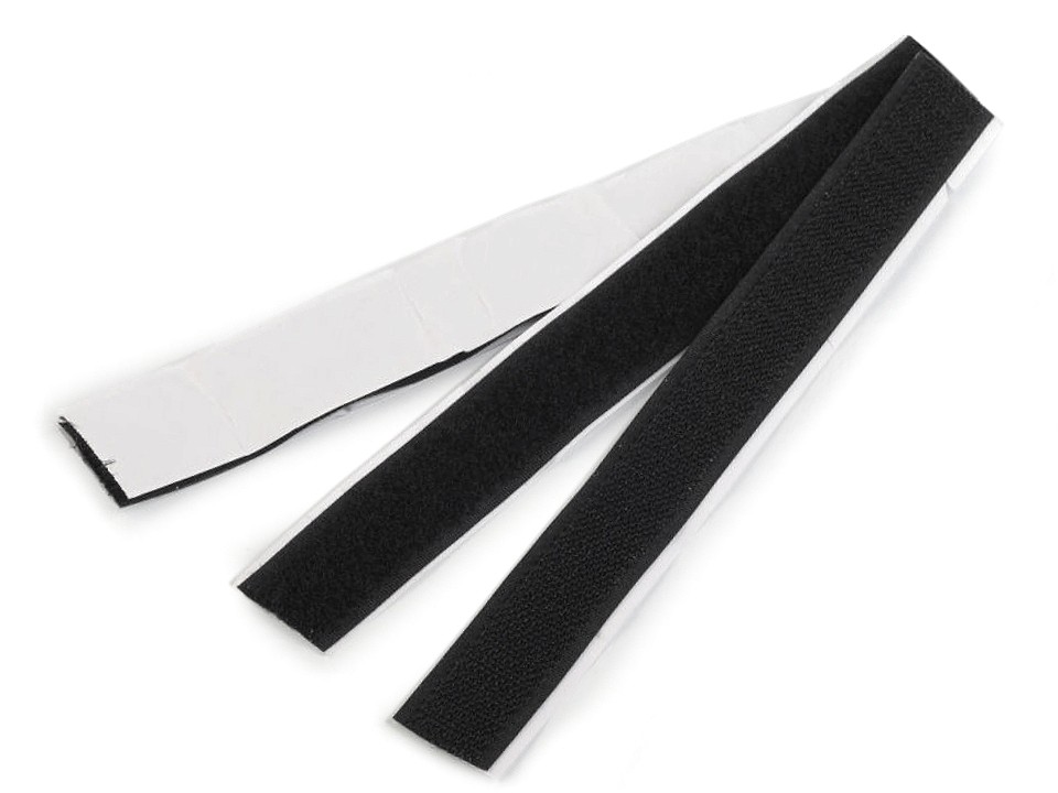 Bandă arici autoadezivă, complet (puf + scai), 20 cm x 20 mm, negru, 10 perechi