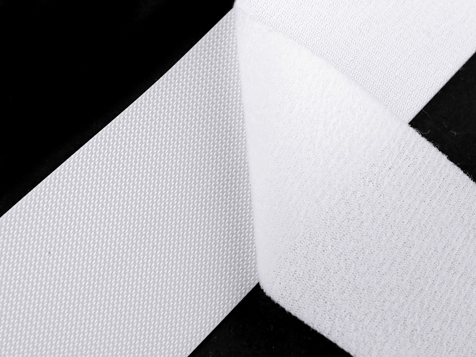 Bandă arici cu profil mic la metru, complet (puf + scai), 50 mm, alb Bandă arici cu profil mic la metru, complet (puf + scai), 50 mm, alb