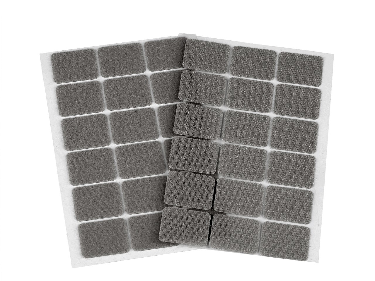 Dreptunghiuri din arici autoadezive, complet (puf + scai), 25x32 mm, gri