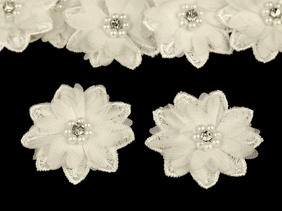 Flori textile cu perle, Ø50 mm, crem deschis, 10 buc. Flori textile cu perle, Ø50 mm, crem deschis, 10 buc.