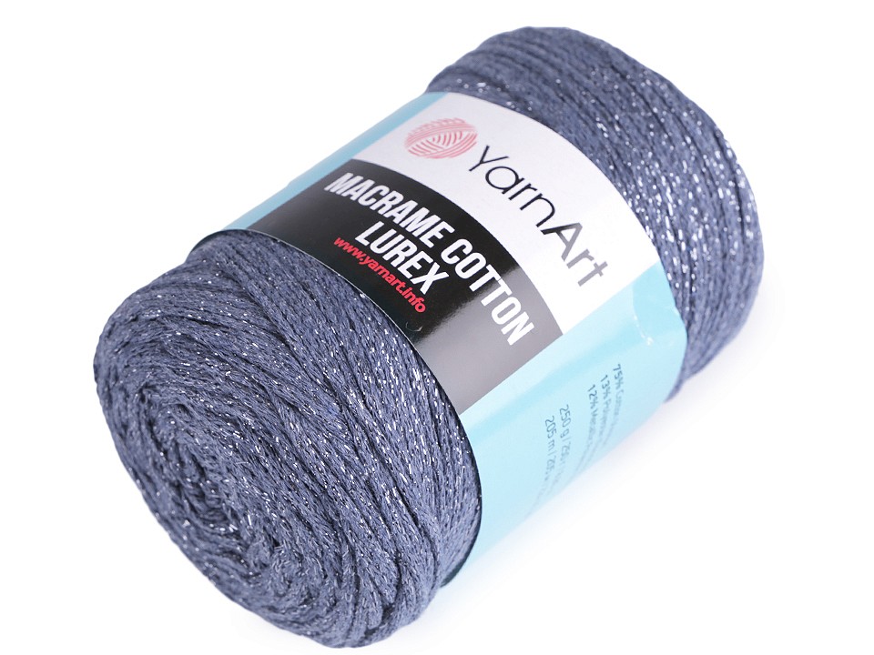 Fir de tricotat / croșetat Macrame Cotton cu lurex, 250 g - albastru denim - argintiu Fir de tricotat / croșetat Macrame Cotton cu lurex, 250 g - albastru denim - argintiu