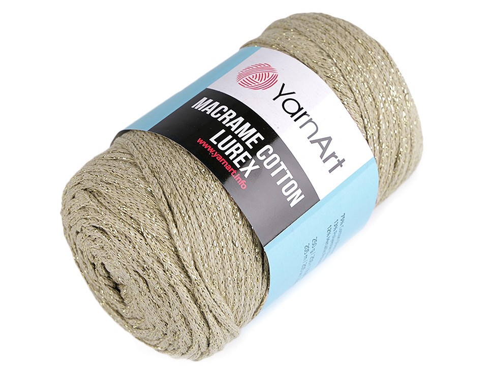 Fir de tricotat / croșetat Macrame Cotton cu lurex, 250 g - bej - auriu