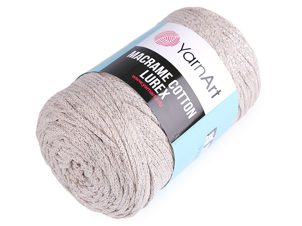 Fir de tricotat / croșetat Macrame Cotton cu lurex, 250 g - bej deschis - argintiu Fir de tricotat / croșetat Macrame Cotton cu lurex, 250 g - bej deschis - argintiu