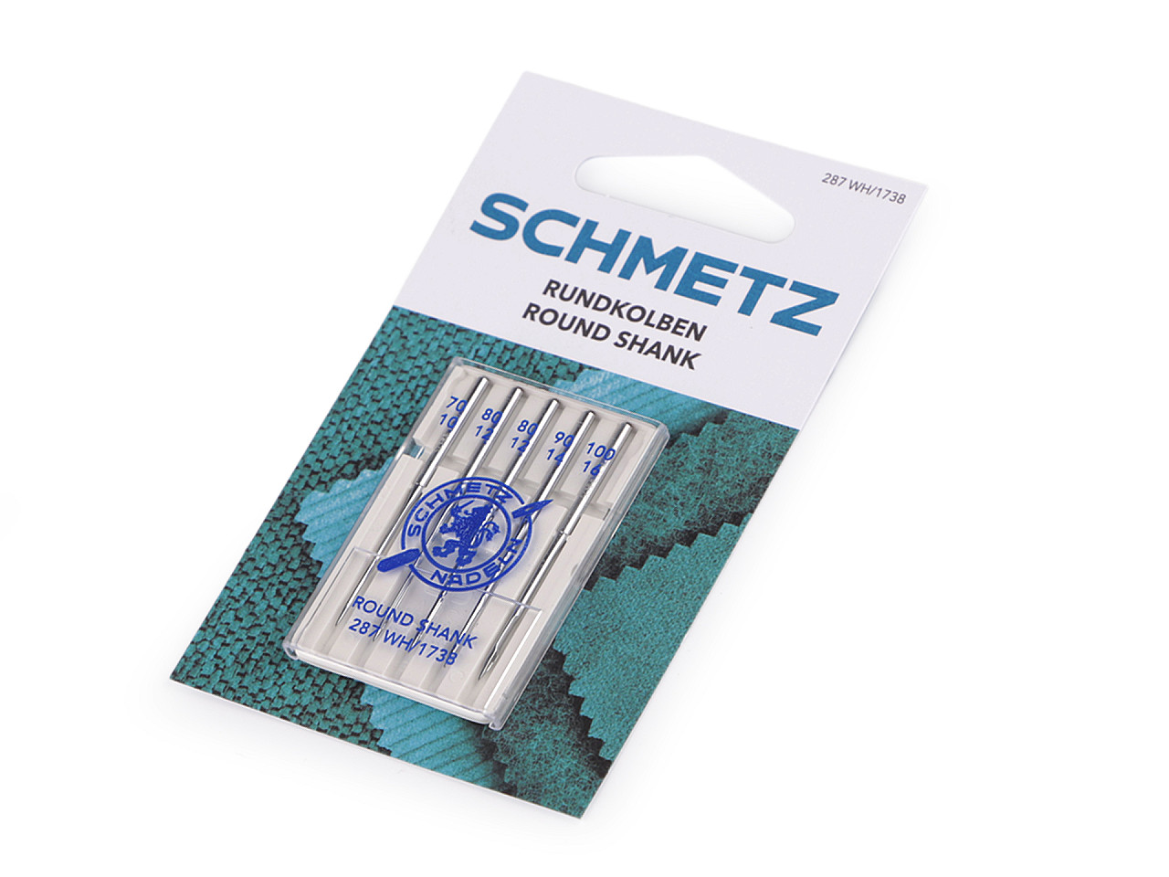 Ace de mașină cu tijă rotundă, combinate 70; 80; 90; 100 schmetz, pentru mașini de cusut mai vechi de uz casnic - Nichel (1 Card)