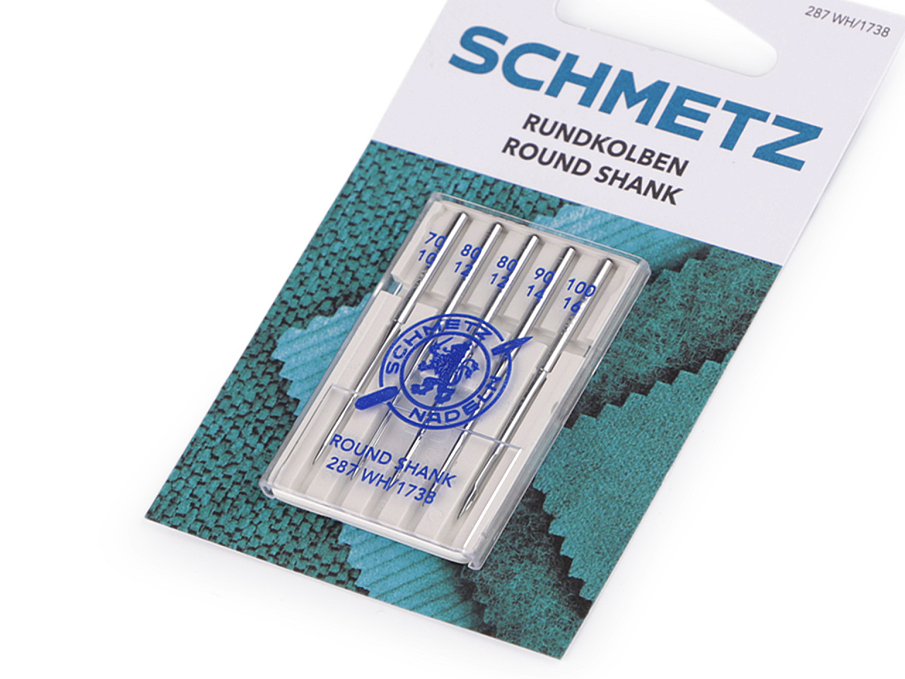 Ace de mașină cu tijă rotundă, combinate 70; 80; 90; 100 schmetz, pentru mașini de cusut mai vechi de uz casnic - Nichel (1 Card)