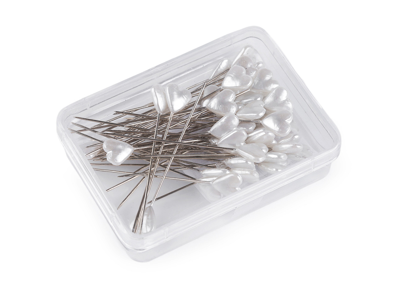 Ace cu gămălie, model inimioară, lungime 55 mm - Alb sidefat (20 Cutii)