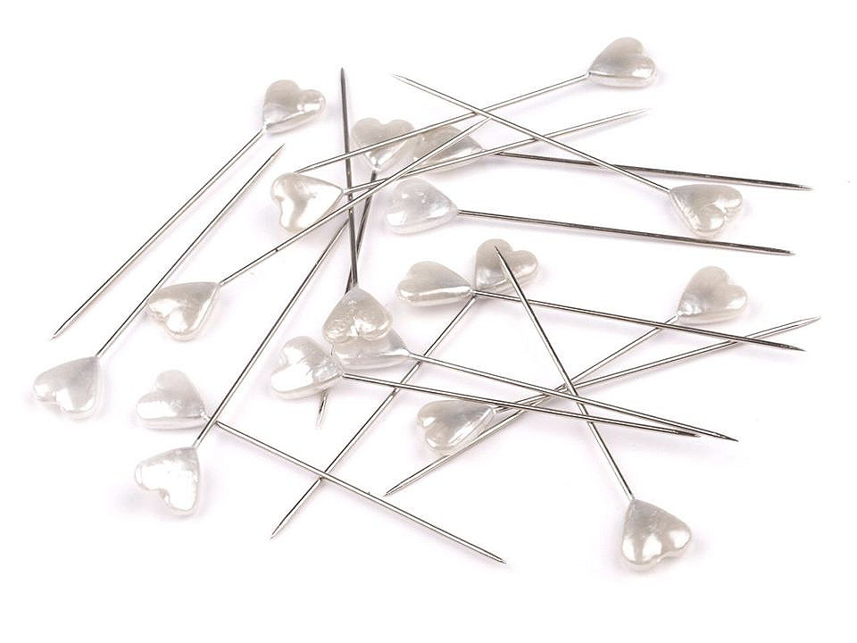 Ace cu gămălie, model inimioară, lungime 55 mm - Alb sidefat (20 Cutii)