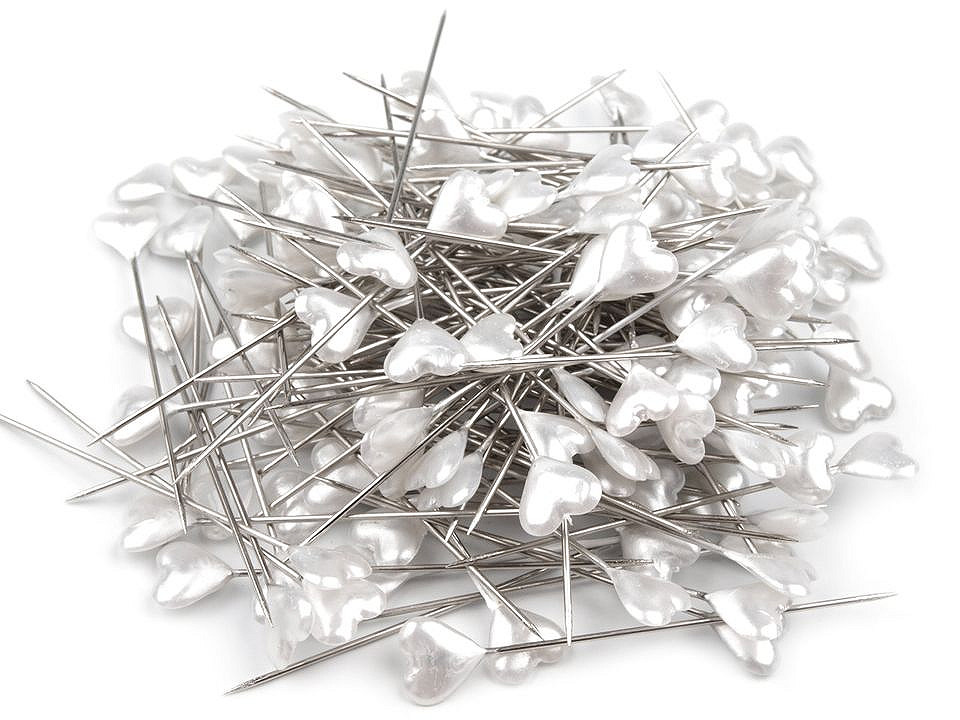 Ace cu gămălie, model inimioară, lungime 55 mm - Alb sidefat (1 Cutie)