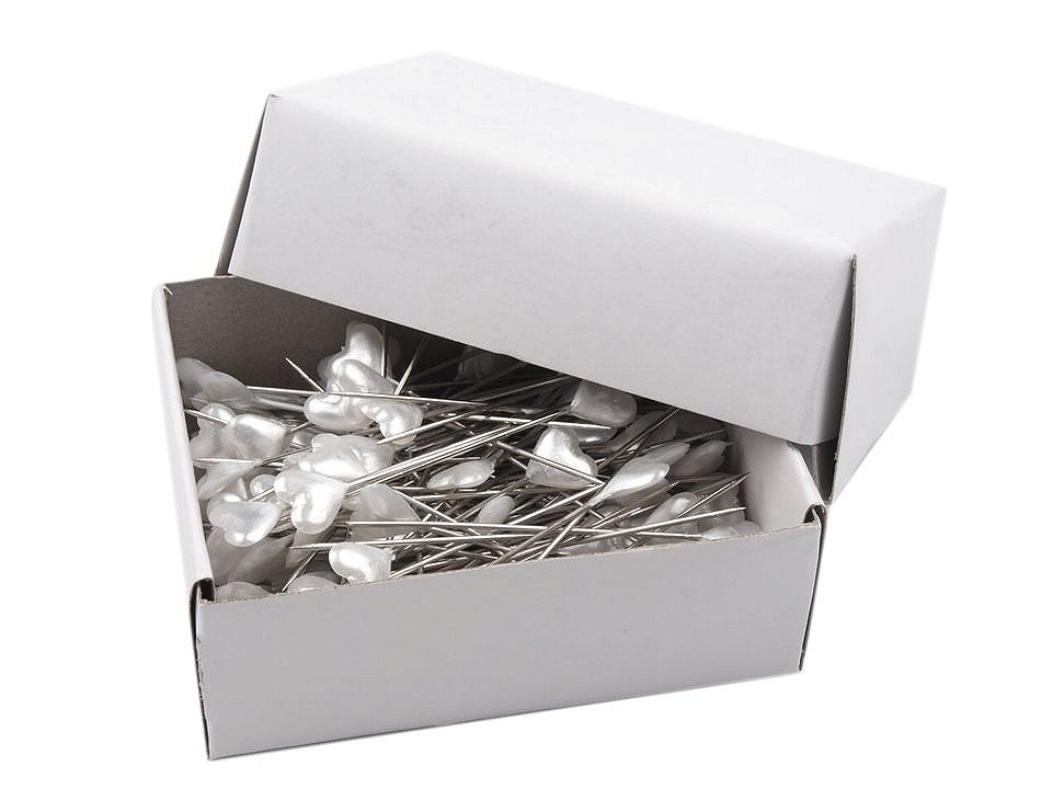 Ace cu gămălie, model inimioară, lungime 55 mm - Alb sidefat (1 Cutie)