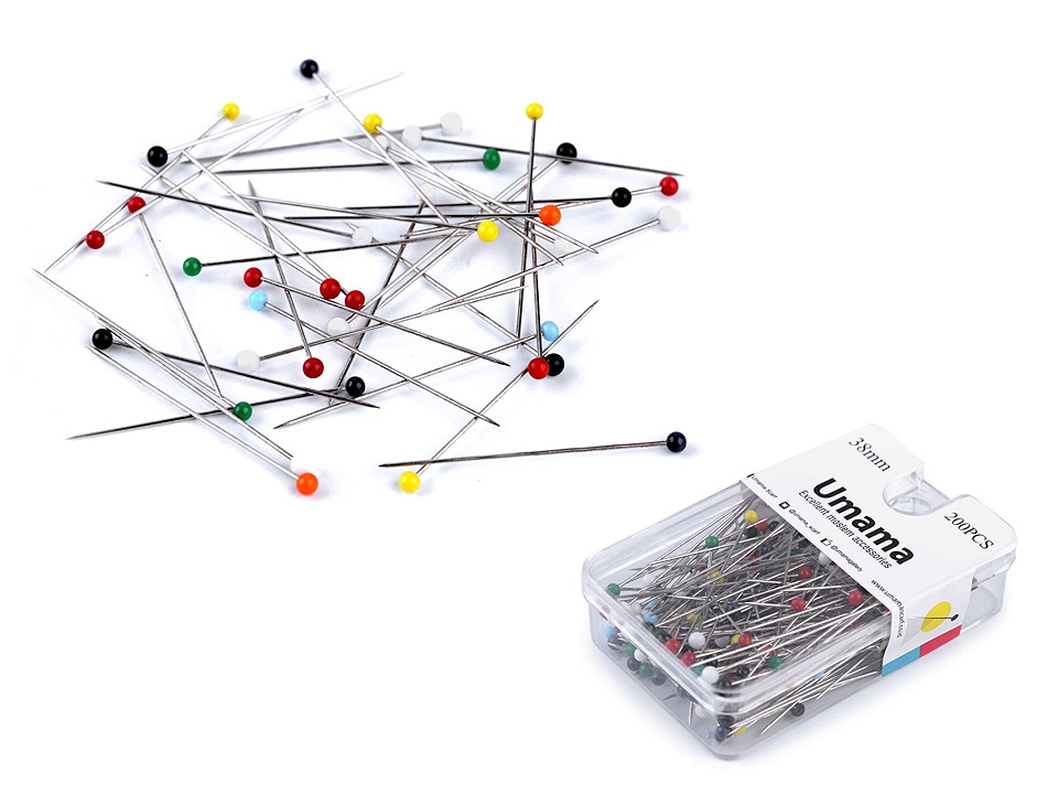 Bolduri cu cap din sticlă, lungime 38 mm - Mix (1 Cutie)