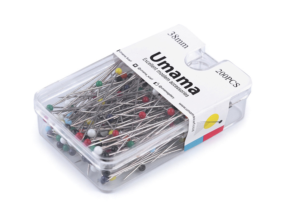 Bolduri cu cap din sticlă, lungime 38 mm - Mix (1 Cutie)