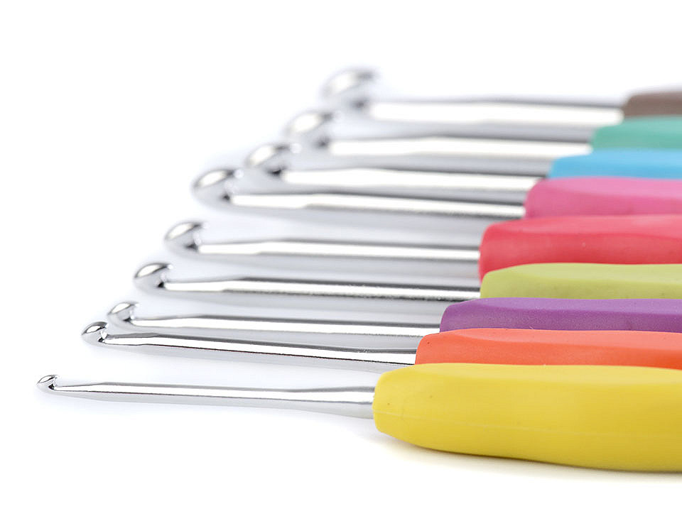 Croșete cu mâner din cauciuc siliconat, 9 buc/set - Mix culori (1 Set)