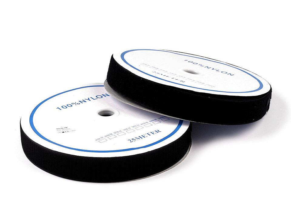 Bandă arici, complet (puf + scai), 38 mm - Negru (1 Metru)