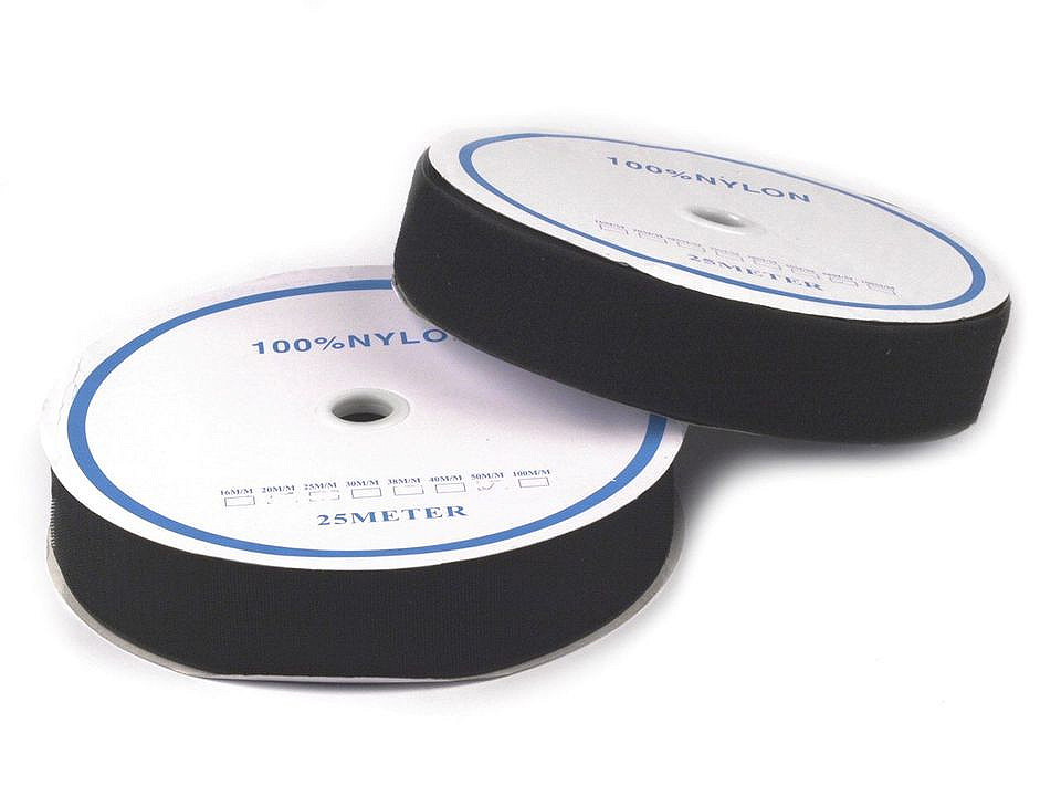 Bandă arici, complet (puf + scai), negru, 50 mm - Alb (1 Metru)