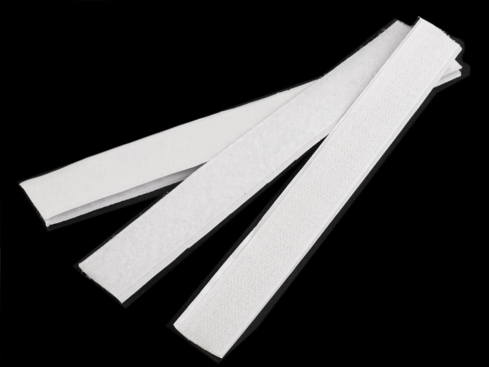 Bandă arici autoadezivă, complet (puf + scai), 20 mm - Alb (10 Perechi)