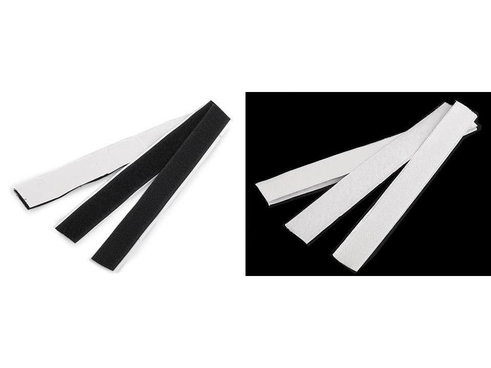 Bandă arici autoadezivă, complet (puf + scai), 20 mm - Alb (10 Perechi)