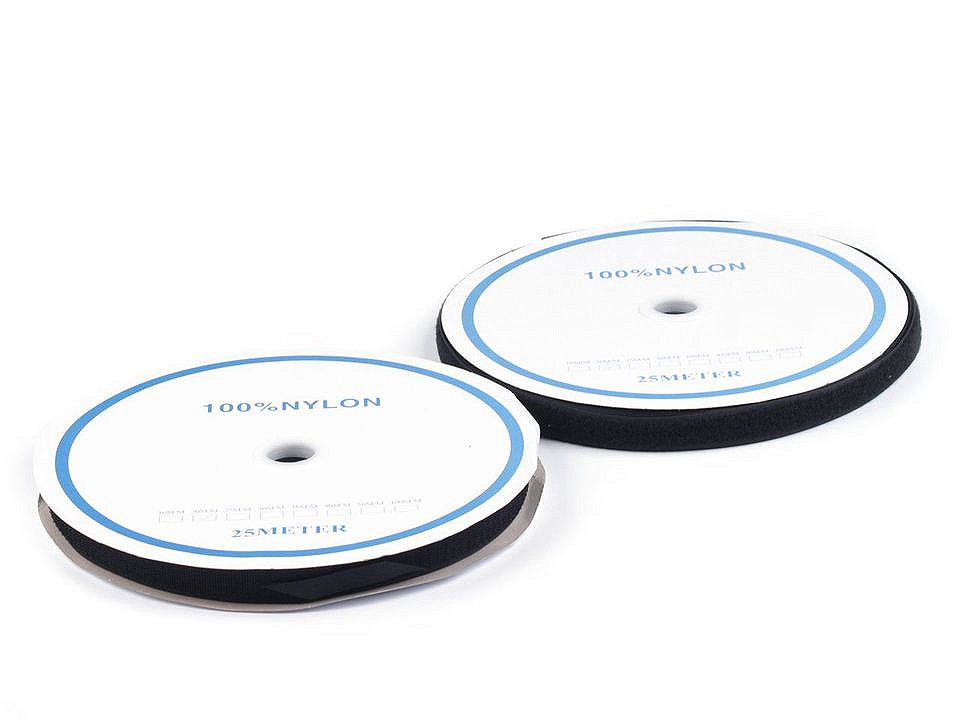 Bandă arici, complet (puf + scai), negru, 20 mm - Alb (25 Metri)