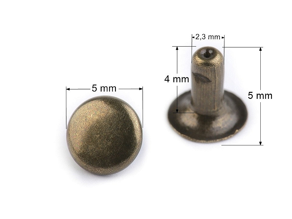 Capse cap rotund (nituri), ø5 mm - Alamă antică (100 Perechi)