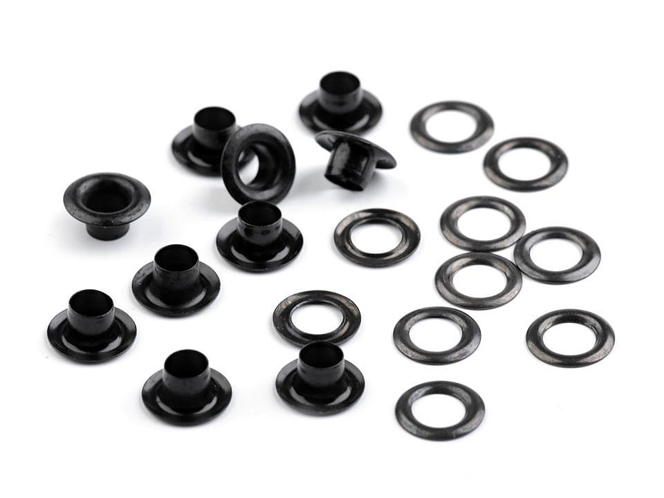 Ocheți metalici inoxidabili, ø5,5 mm - Lac negru (1000 Perechi) Ocheți metalici inoxidabili, ø5,5 mm - Lac negru (1000 Perechi)