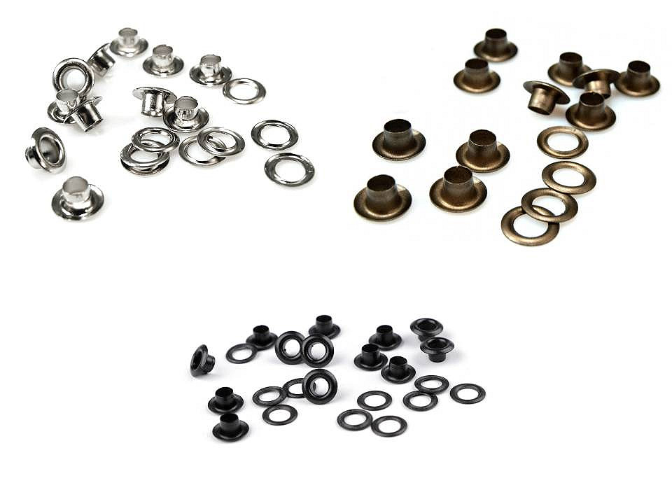 Ocheți metalici inoxidabili, ø5,5 mm - Lac negru (1000 Perechi) Ocheți metalici inoxidabili, ø5,5 mm - Lac negru (1000 Perechi)