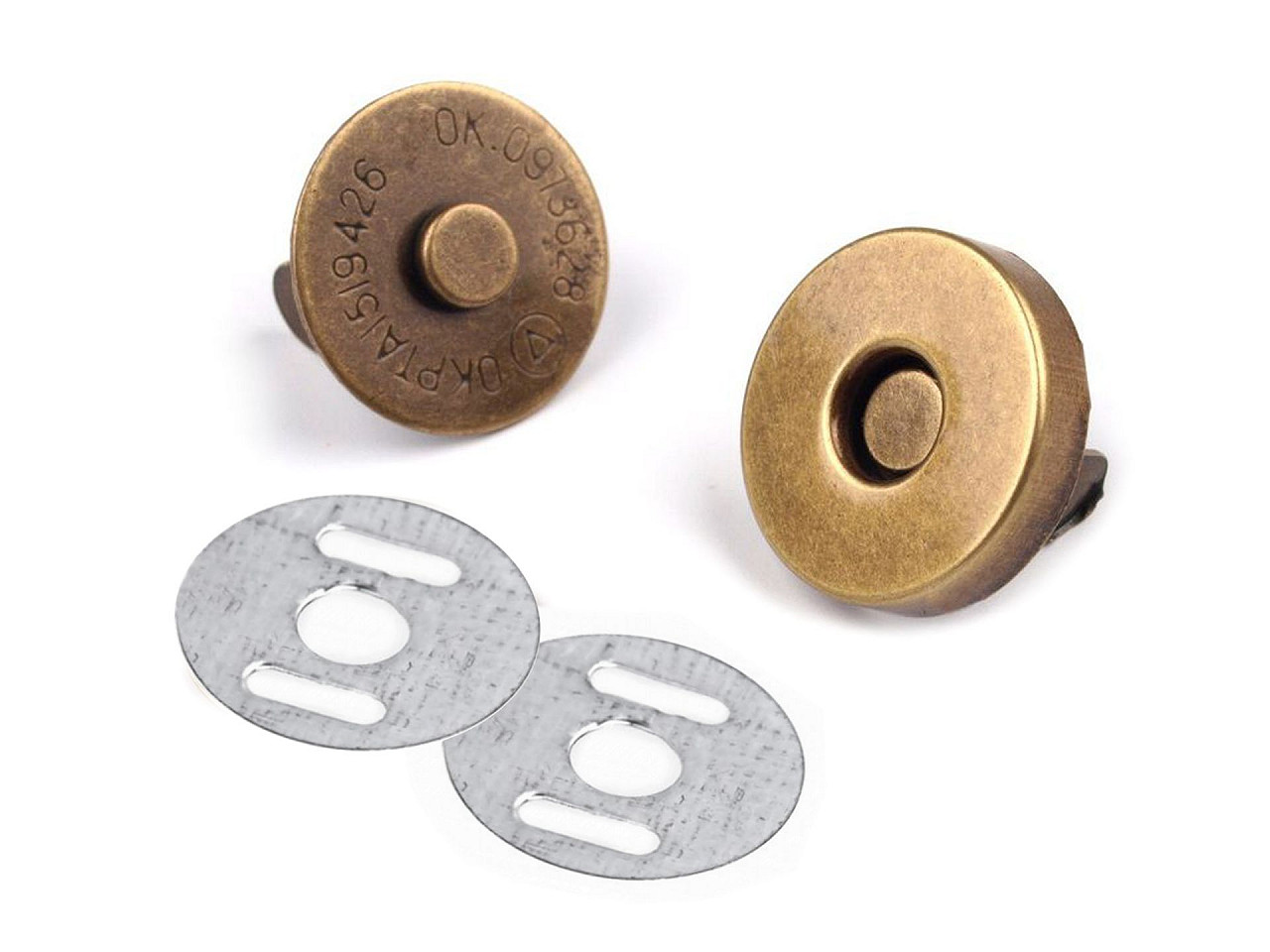 Închizatori / capse magnetice, finisaj alamă antică, ø14 mm - Alamă antică (200 Seturi)