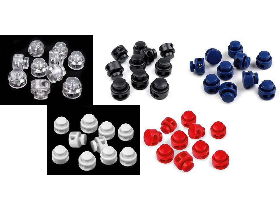 Opritori șnur, 2 găuri, 13x15 mm - Negru (10 Bucăți)