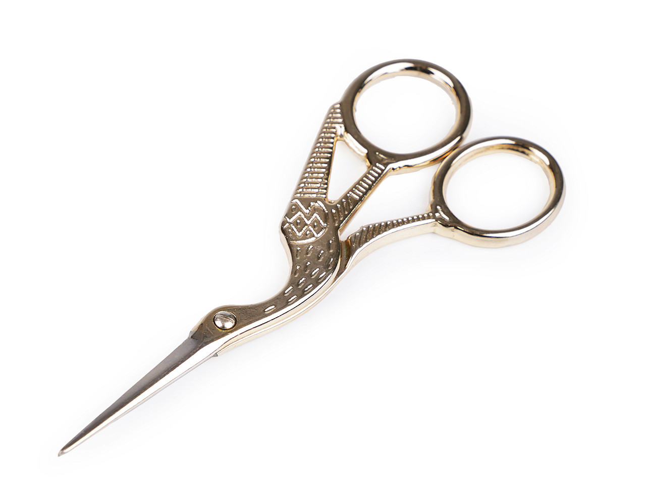 Foarfecă pentru broderie, model barză, lungime 9,5 cm, 11,5 cm - Auriu deschis (1 Bucată)