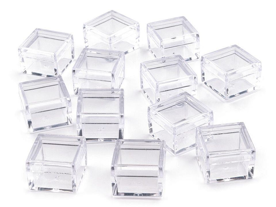 Cutie din plastic cu capac, 2,5x2,5x1,5 cm - Transparent (12 Bucăți)