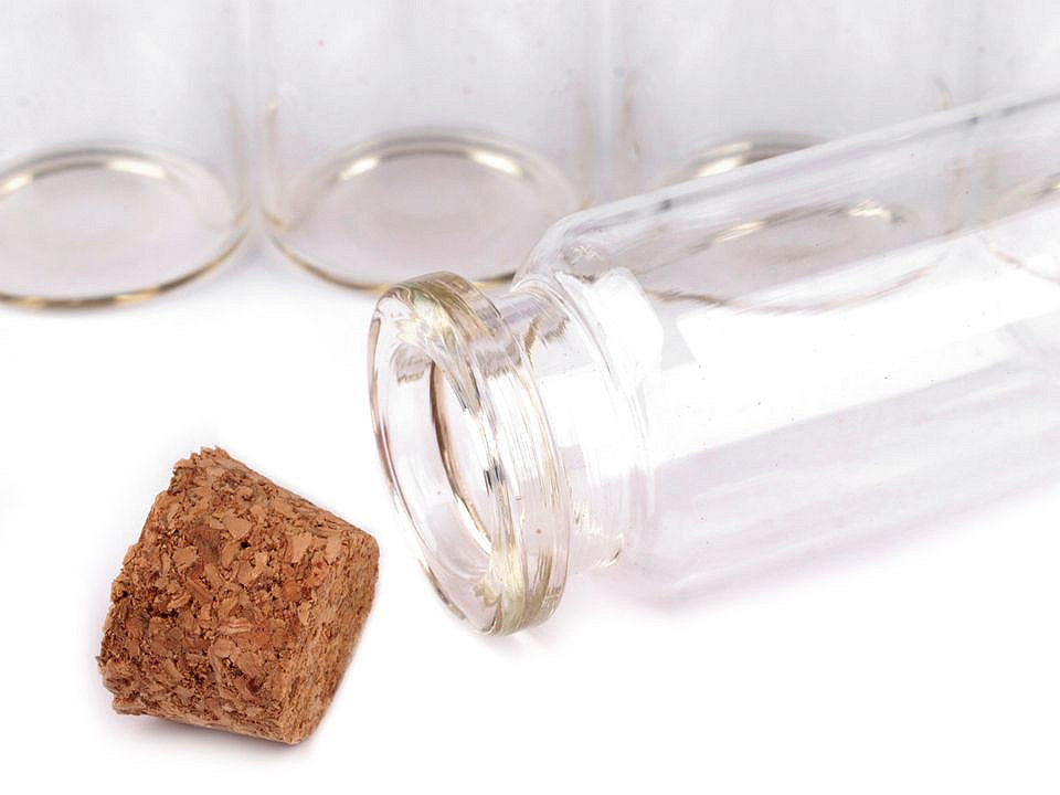 Sticluță cu dop de plută, 20x50 mm - Transparent (2000 Fiole)