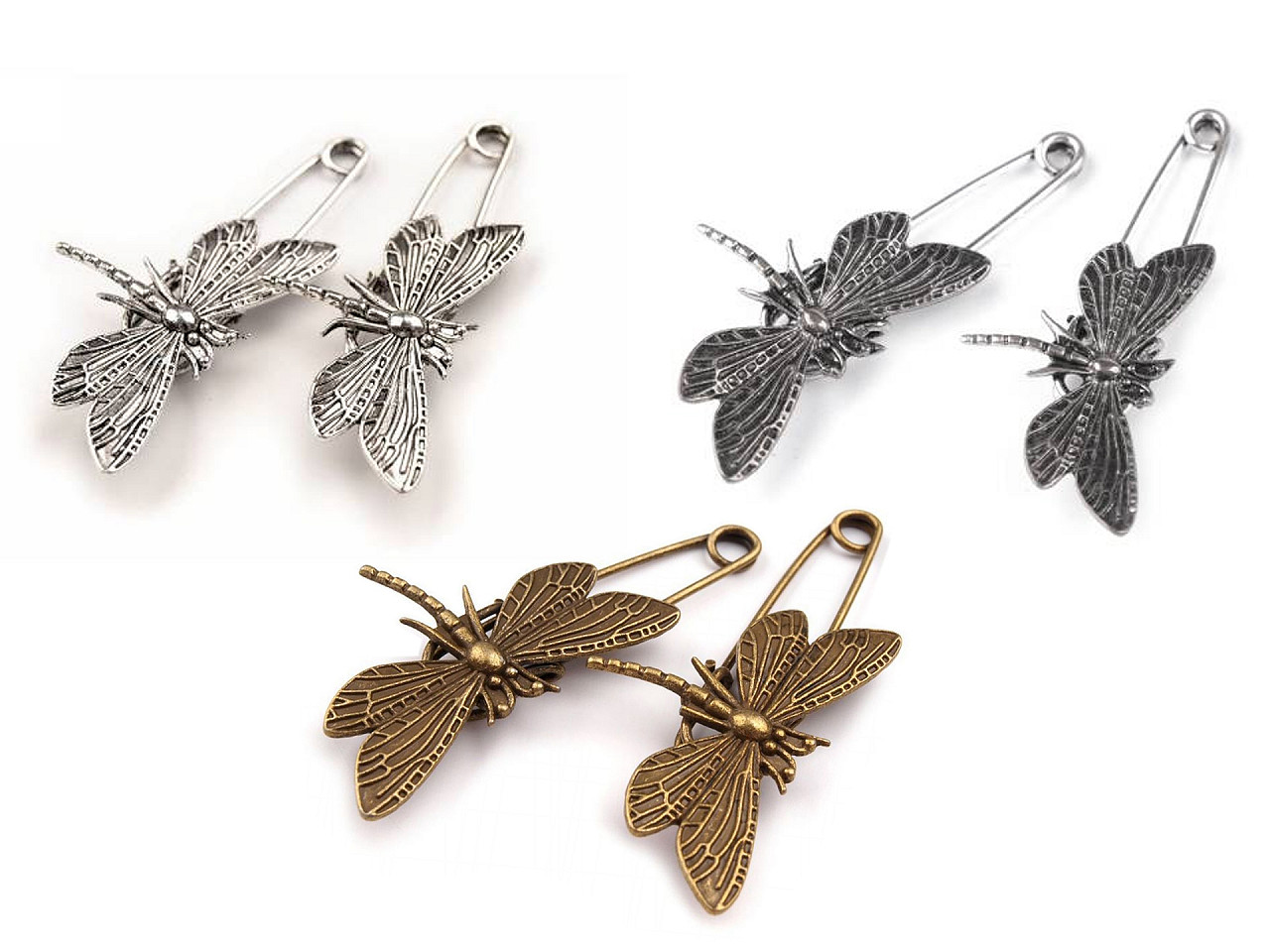 Broșă ac de siguranță cu libelulă - Alamă antică (1 Bucată)