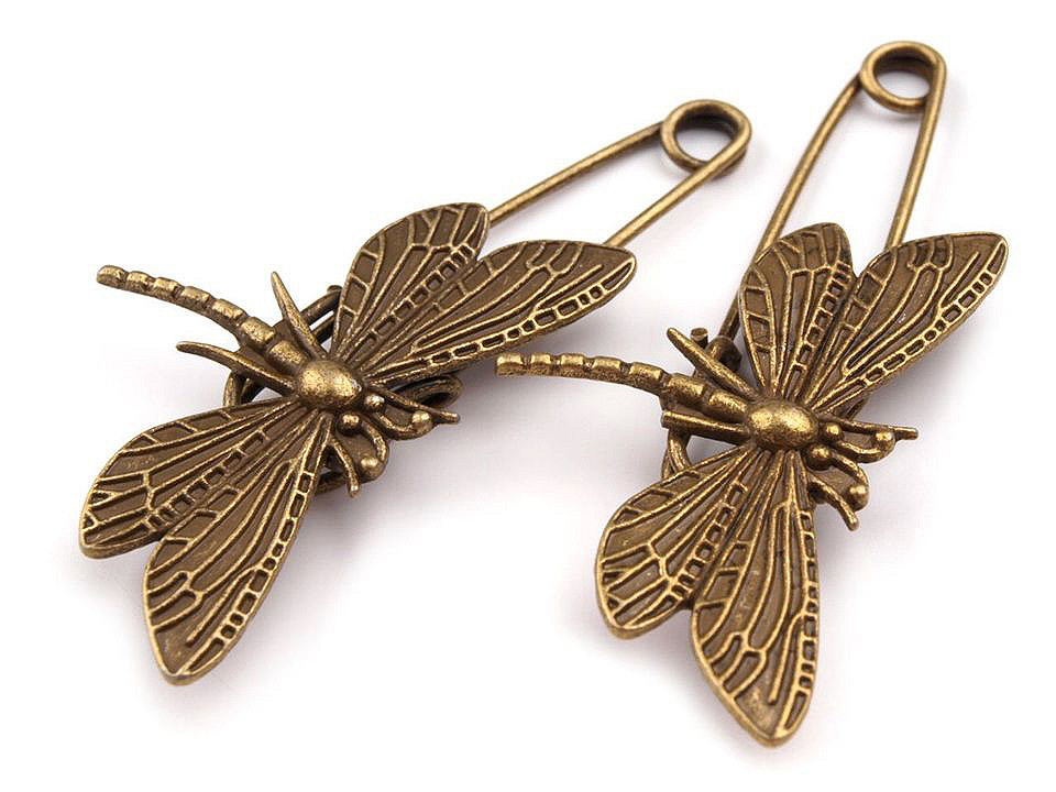 Broșă ac de siguranță cu libelulă - Alamă antică (1 Bucată)