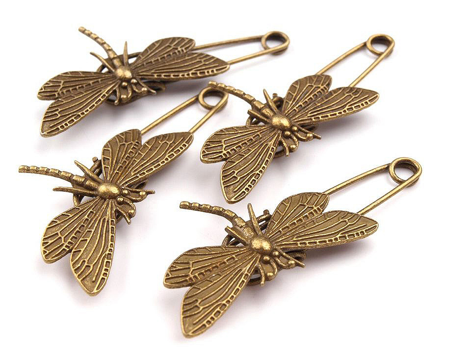 Broșă ac de siguranță cu libelulă - Alamă antică (1 Bucată)