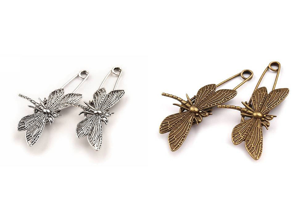 Broșă ac de siguranță cu libelulă - Alamă antică (1 Bucată)