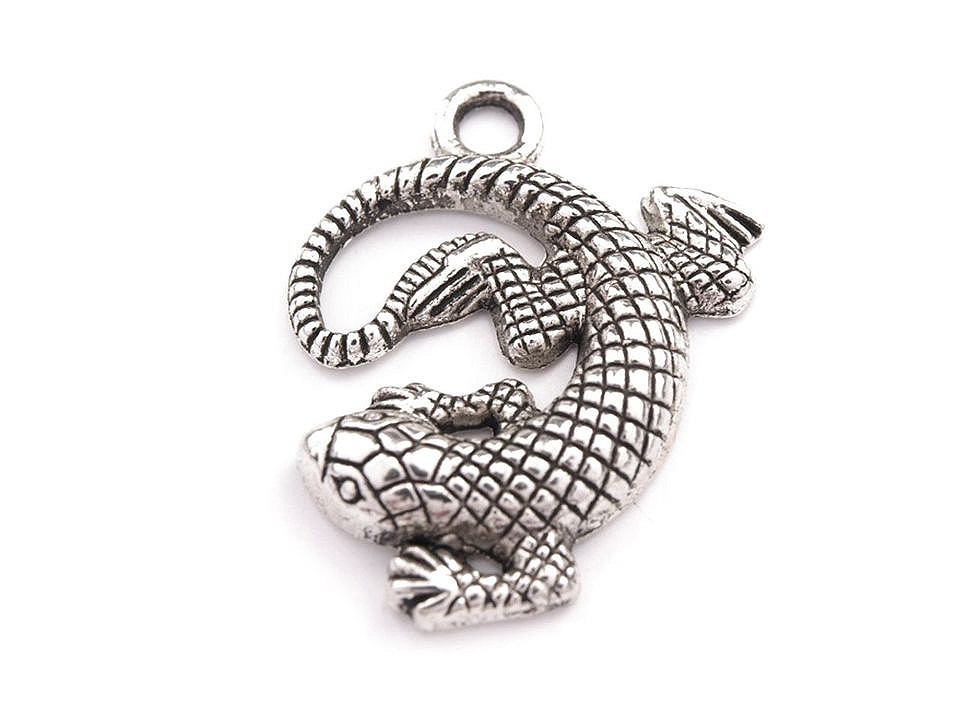 Pandantiv șopârlă, 25x25 mm - Platinum (1 Bucată)