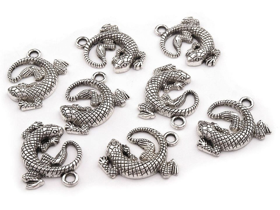 Pandantiv șopârlă, 25x25 mm - Platinum (1 Bucată)