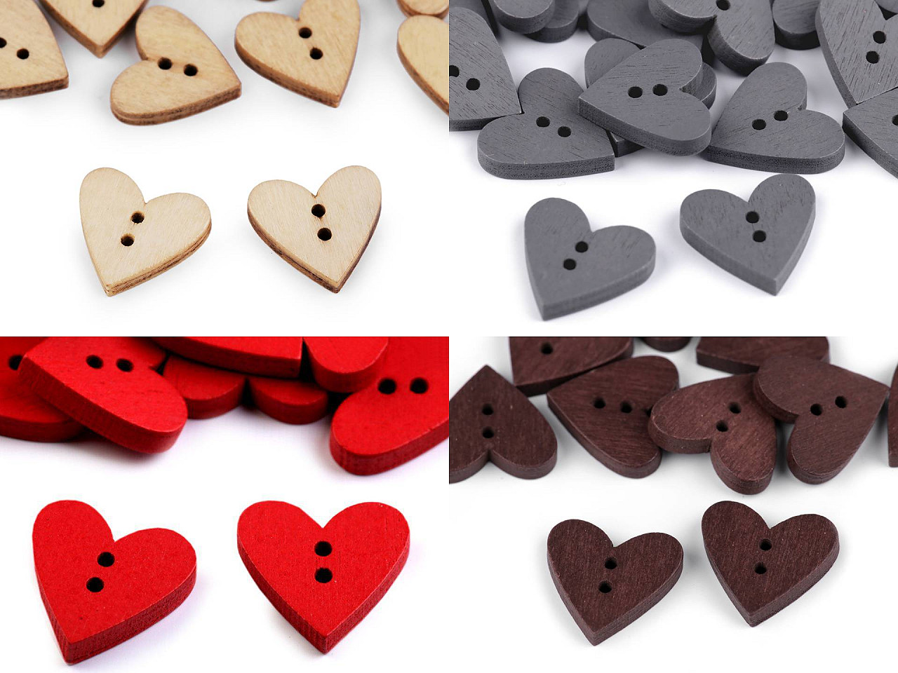 Nasturi decorativi din lemn, model inimă - Gri închis (50 Bucăți)