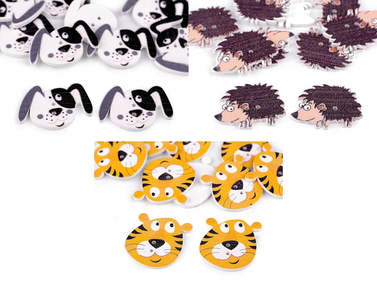 Nasturi decorativi din lemn - cățel, arici, gărgăriță, tigru - Maro (10 Bucăți)