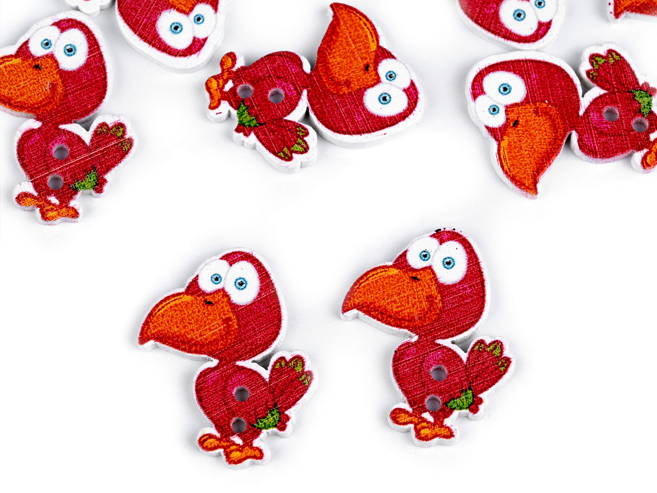 Nasturi decorativi din lemn maimuță, dinozaur, pasăre - Roșu (10 Bucăți)