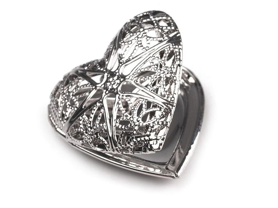 Pandantiv medalion pentru poză inimă, 26x26mm - Platinum (20 Bucăți)