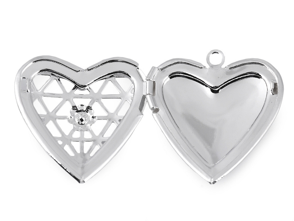 Pandantiv medalion pentru poză inimă, 26x26mm - Platinum (20 Bucăți)