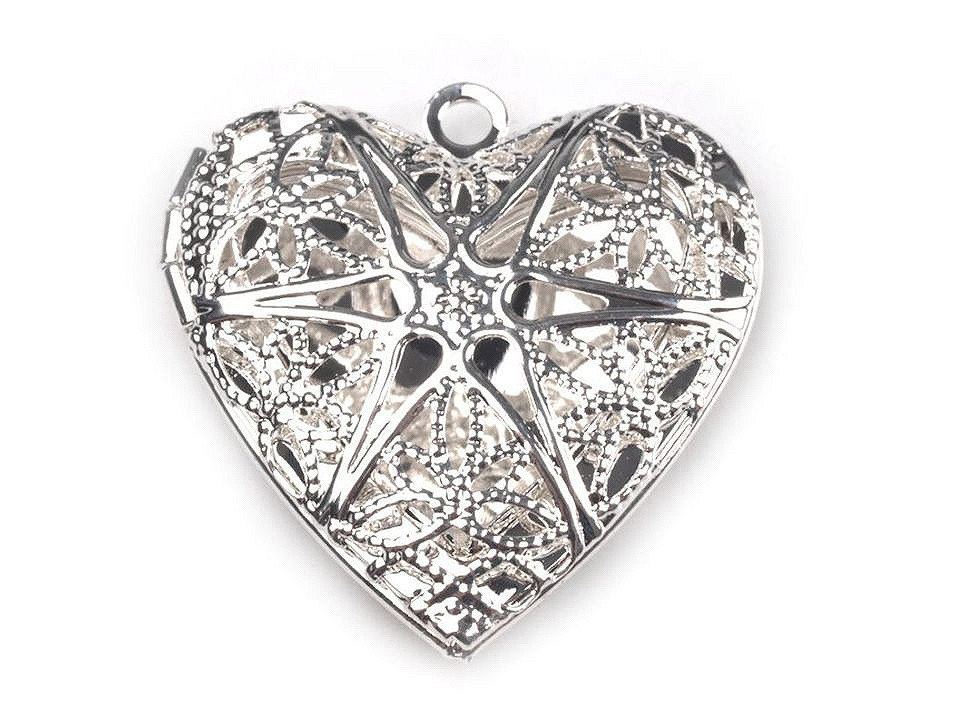 Pandantiv medalion pentru poză inimă, 26x26mm - Platinum (20 Bucăți)