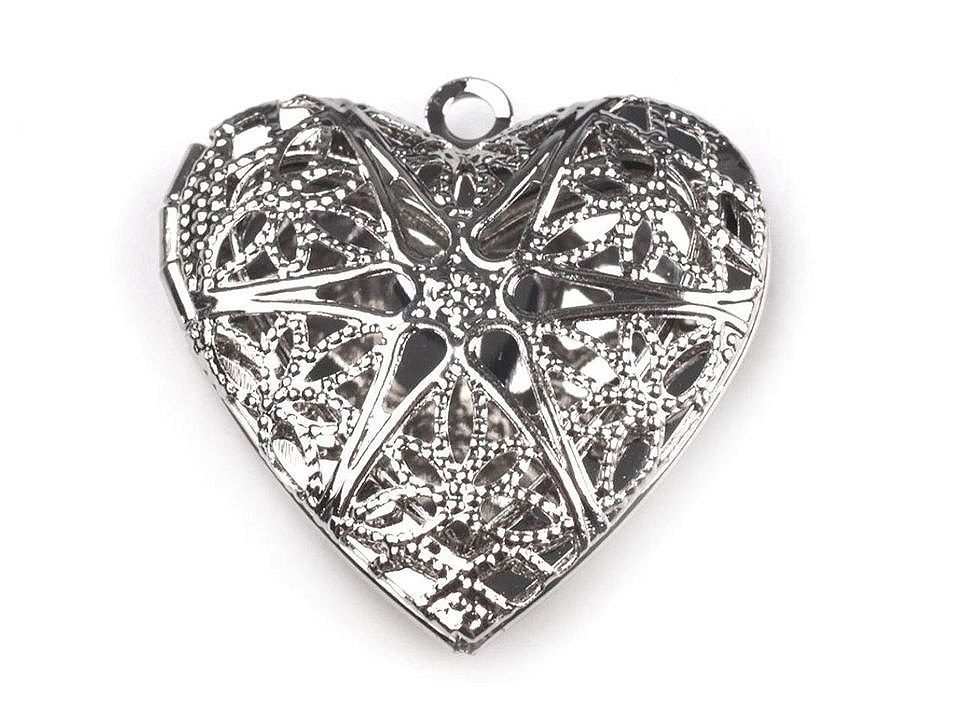 Pandantiv medalion pentru poză inimă, 26x26mm - Platinum (20 Bucăți)