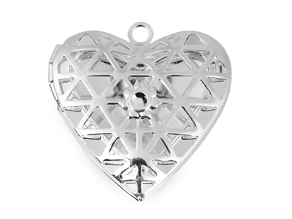Pandantiv medalion pentru poză inimă, 26x26mm - Platinum (20 Bucăți)