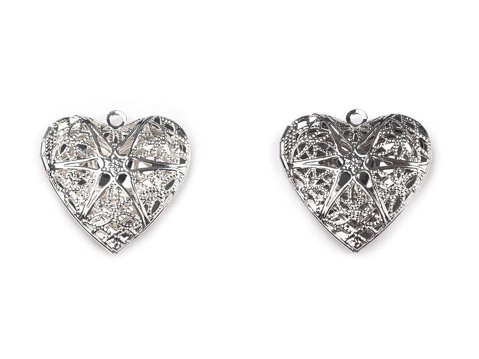 Pandantiv medalion pentru poză inimă, 26x26mm - Platinum (20 Bucăți)